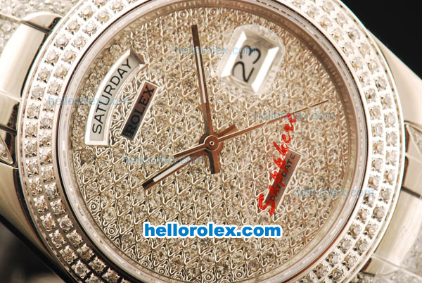 Rolex Day-Date Swiss ETA 2836 Automatic Movement Full Steel with Diamond Dial/Bezel/Strap - Click Image to Close